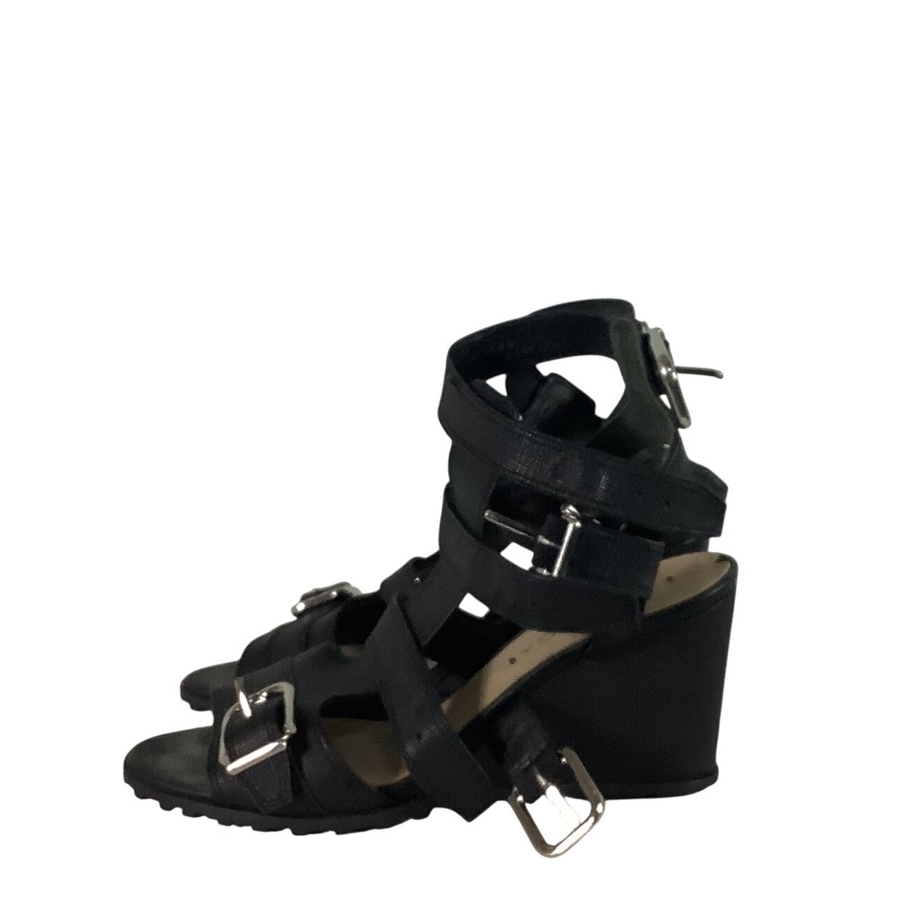 Via Spiga Black Strappy Buckle Wedge Sandals Lug Sole Gladiator Heels Size 6.5